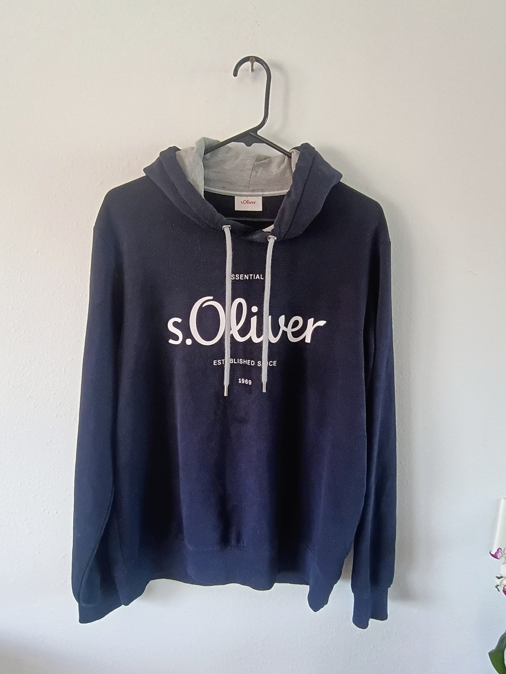 s.Oliver Navy Logo Hoodie Fleece Lined Pullover Sweatshirt Size Medium